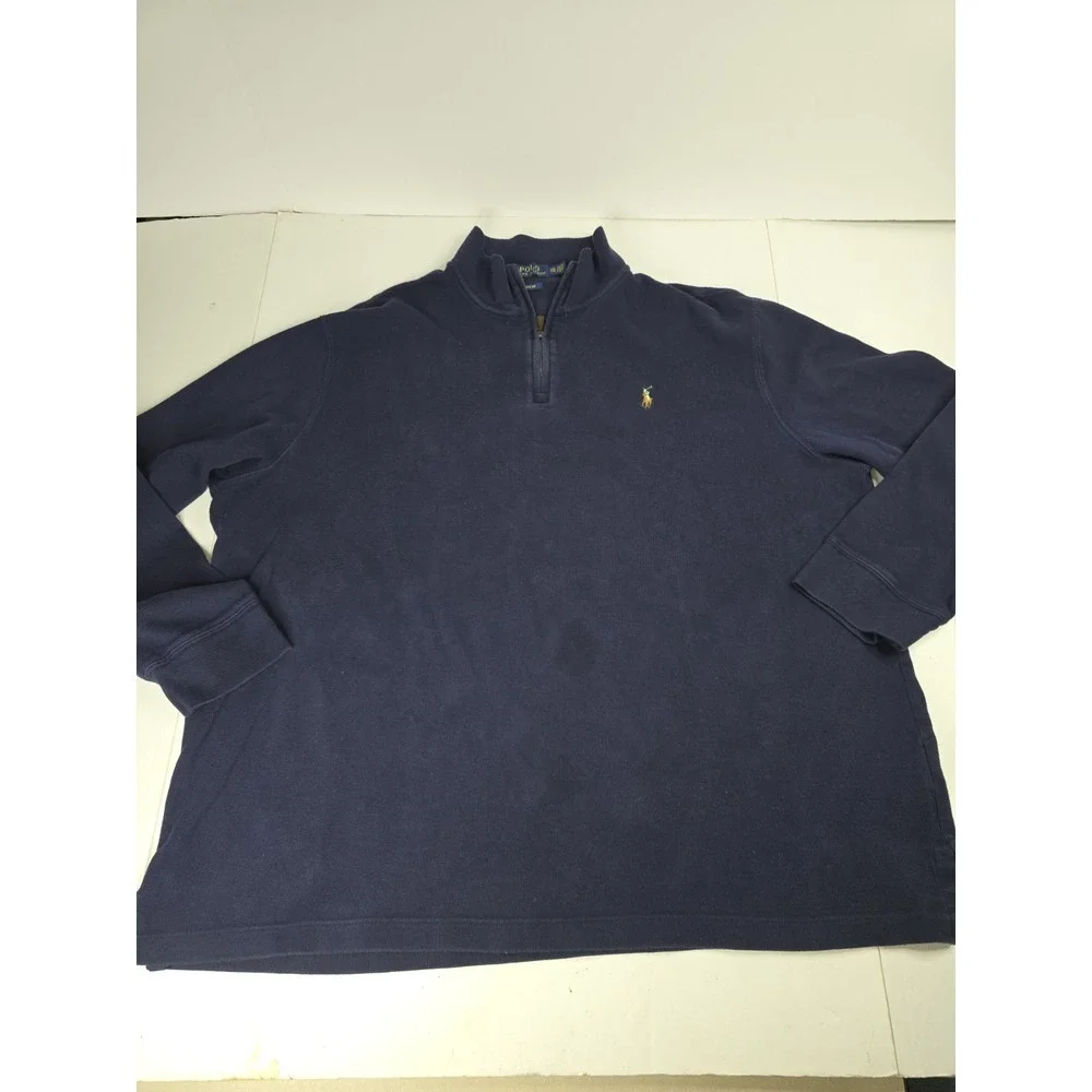 Polo Ralph Lauren Estate Rib Navy Blue Pullover Sweater‎ 1/4 Zip Mens Size 2XL